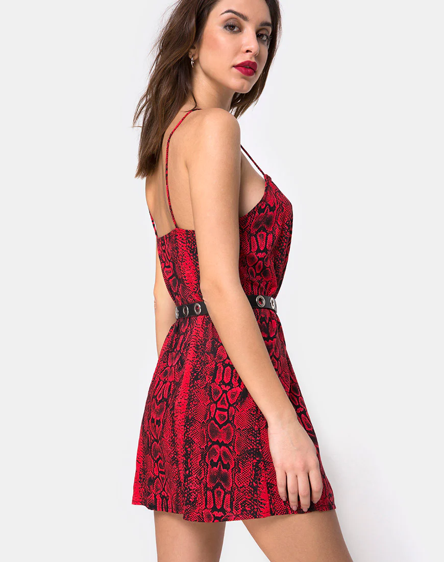 Datista Slip Dress in Red Snake - Awmao
