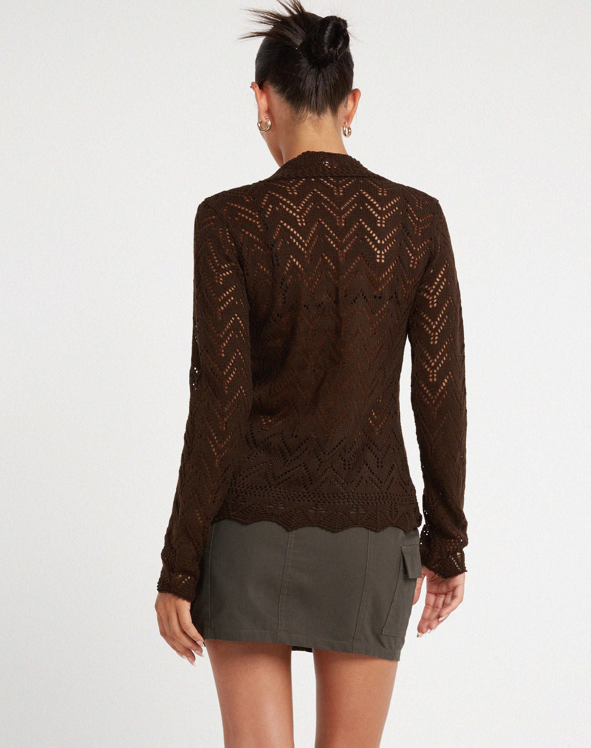 Mahina Cardi in Knitted Chocolate Brown - Awmao
