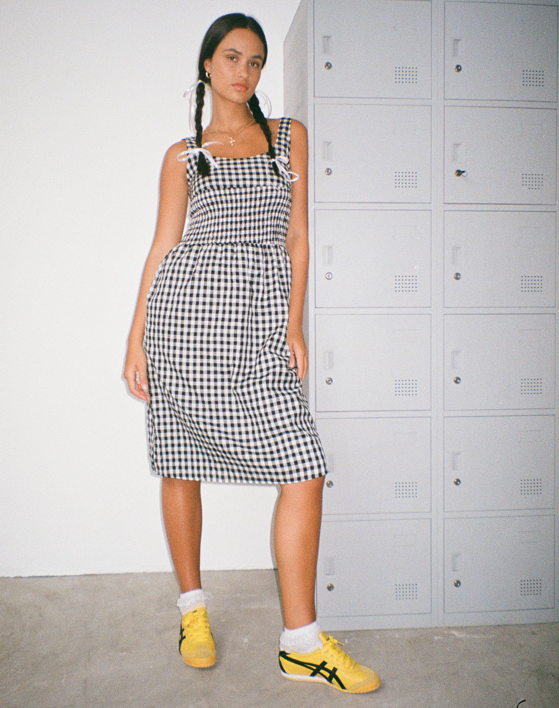 Ambrose Midi Dress in Black and White Gingham - Awmao