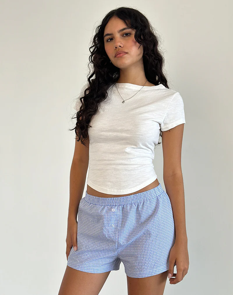 Voir Short in Poplin Gingham Blue and White - Awmao