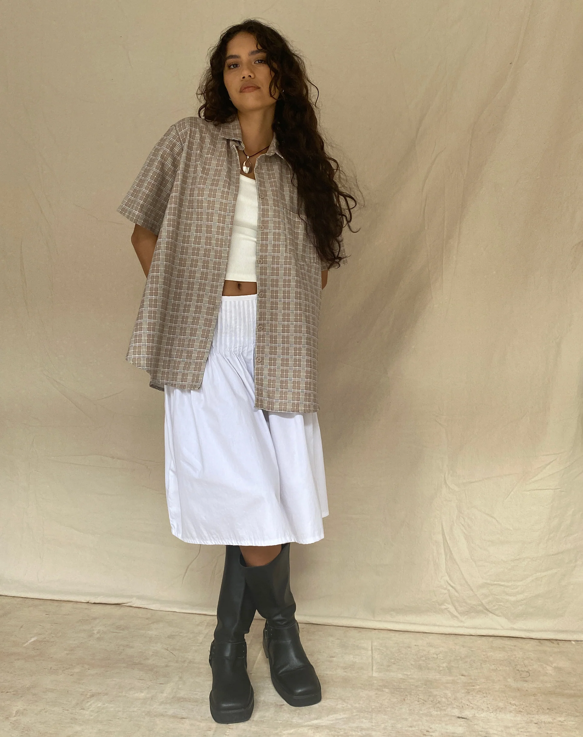 Smith Short Sleeve Shirt in Taupe Check - Awmao