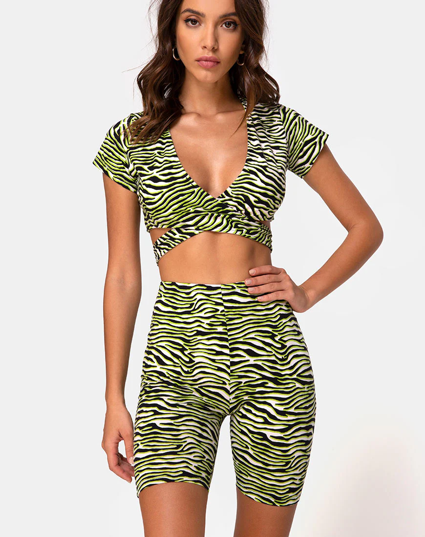 Cycle Short in Zebra Fluro Green - Awmao