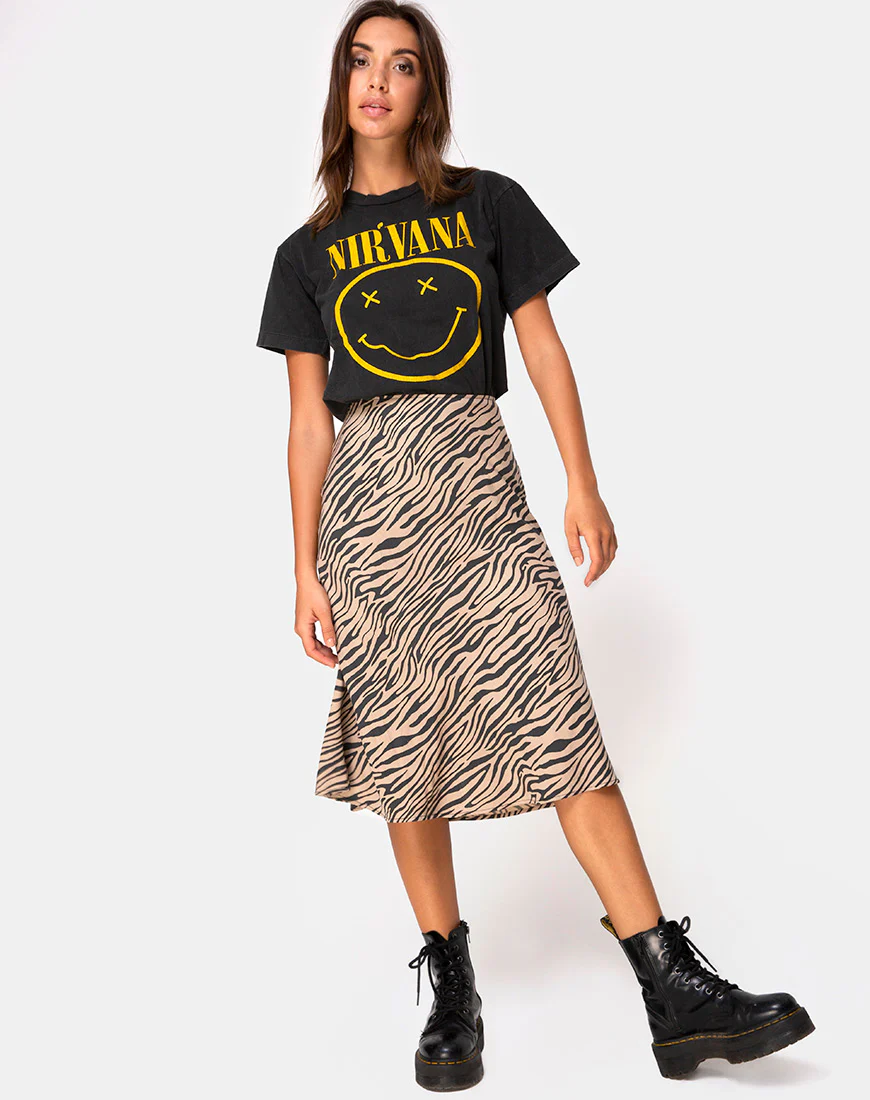 Tauri Midi Skirt in 90's Zebra Taupe - Awmao