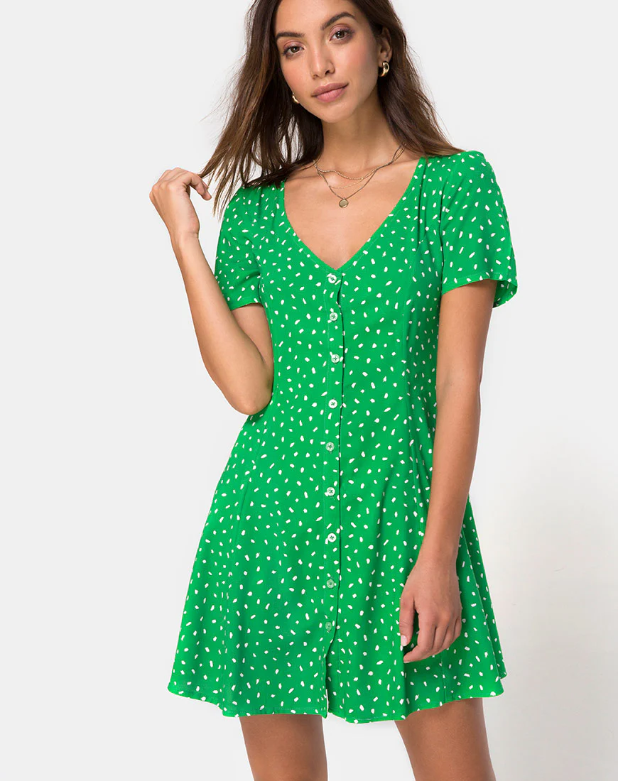 Neyka Dress in Mini Diana Dot Green - Awmao