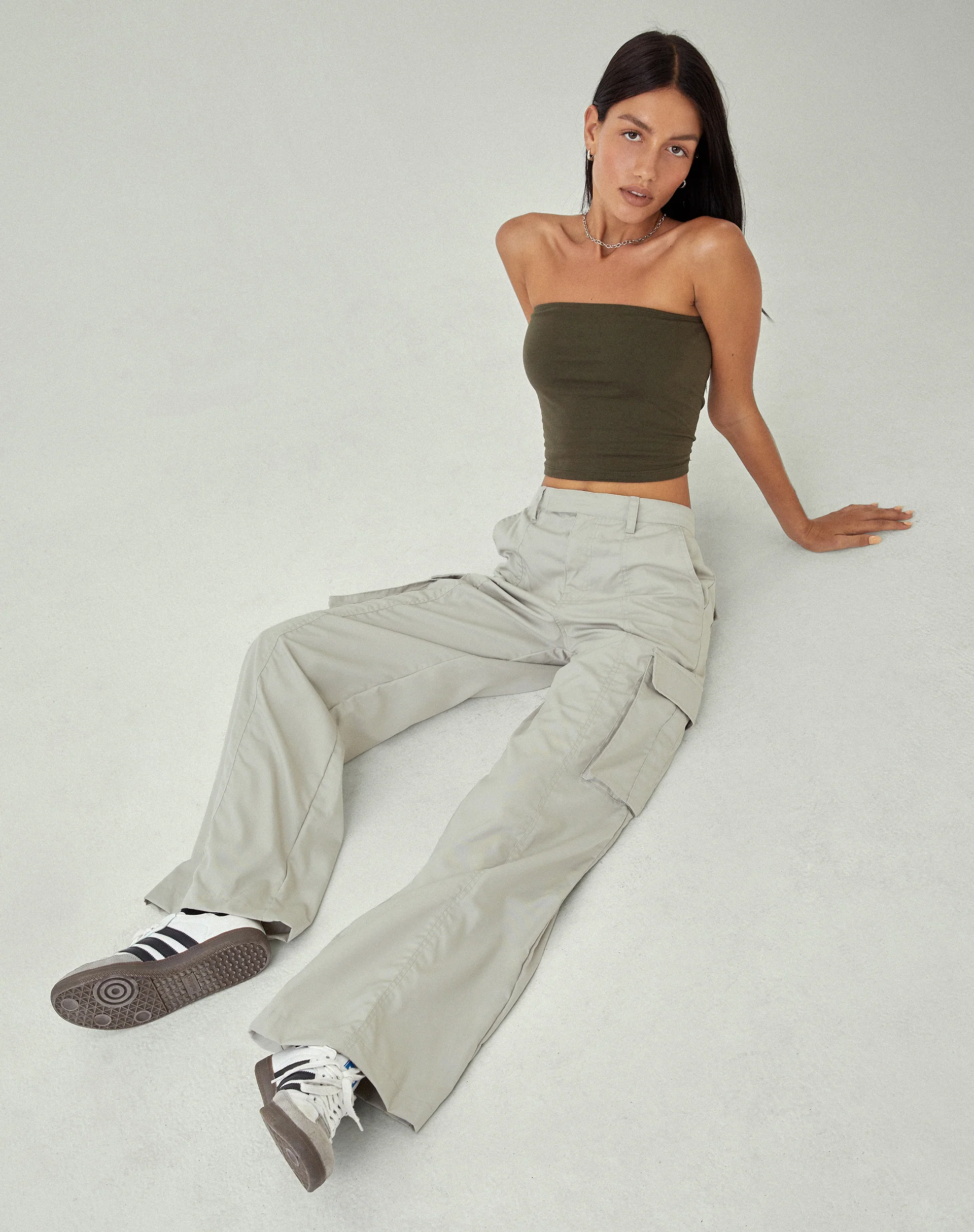 Calix Wide Leg Cargo Trousers in Oat - Awmao