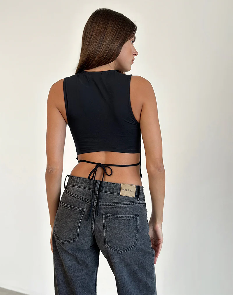 Baruna Tie Back Top in Black - Awmao