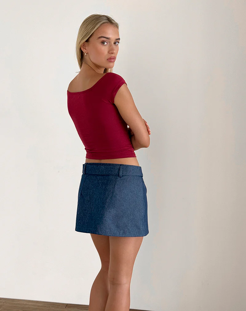 Marine Belted Skirt in Denim Chambray Indigo - Awmao