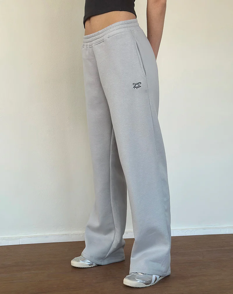 Loose Jogger in Lunar Rock with Ocean Storm Bow Embroidery - Awmao