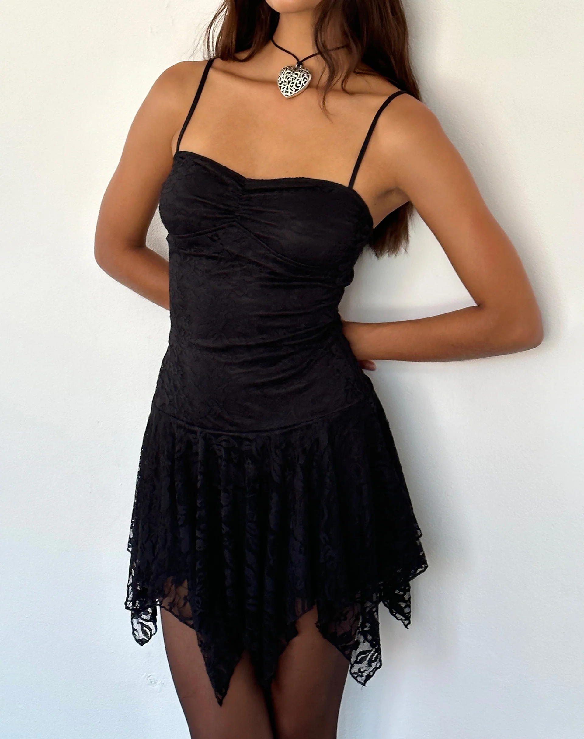 Brilliana Mini Dress in Floral Lace Jet Black - Awmao
