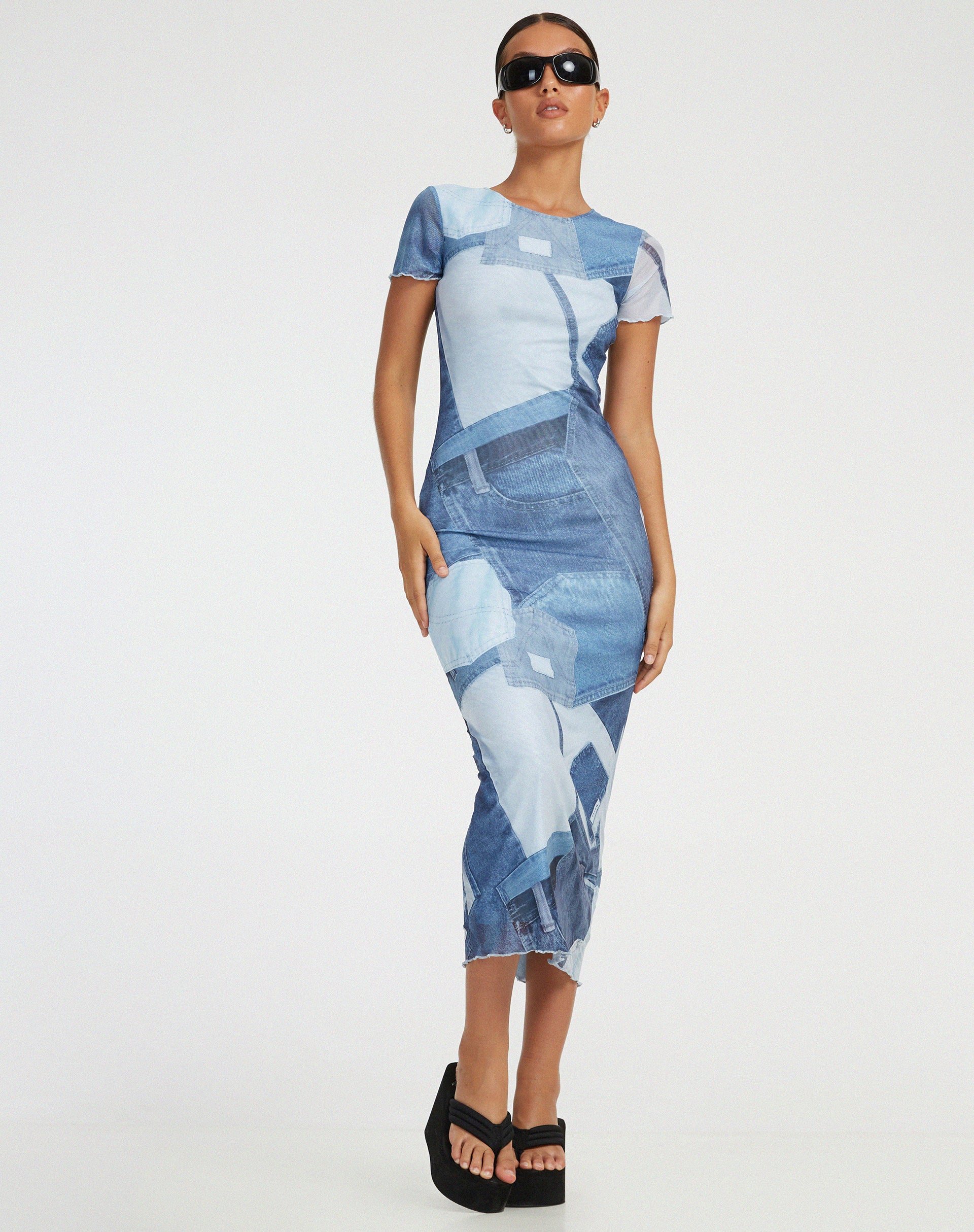 Roska Midi Dress in Denim Pocket - Awmao