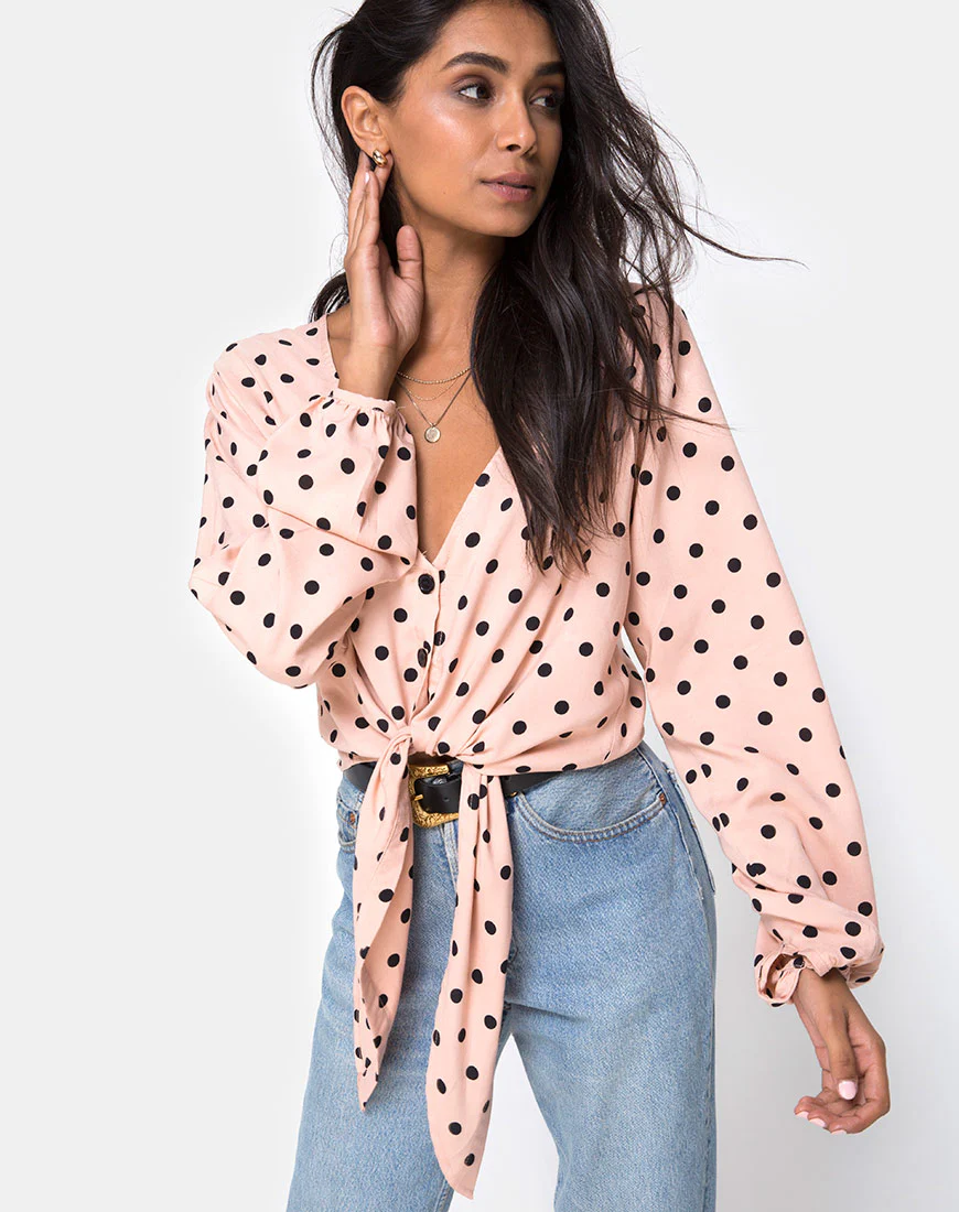 Citra Top in New Polka Nude Black - Awmao