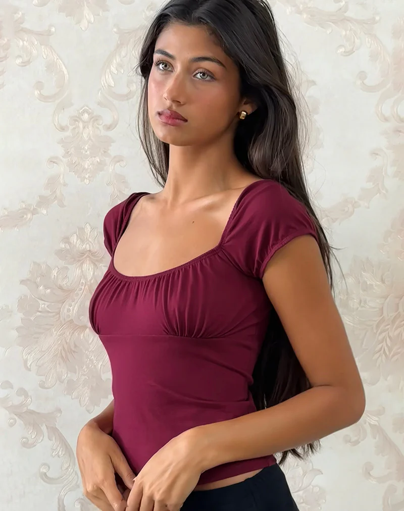Vardah Top in Burgundy Jersey - Awmao