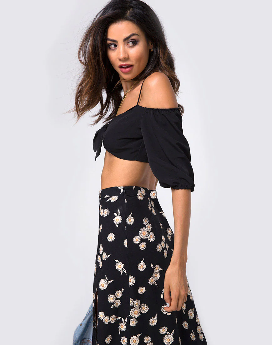 Shayk Maxi Skirt in Grunge Daisy Floral - Awmao