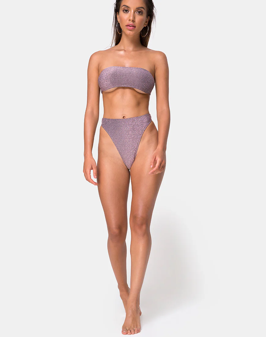 Izarla High Waisted Bikini Bottom in Gunmetal Glitter - Awmao