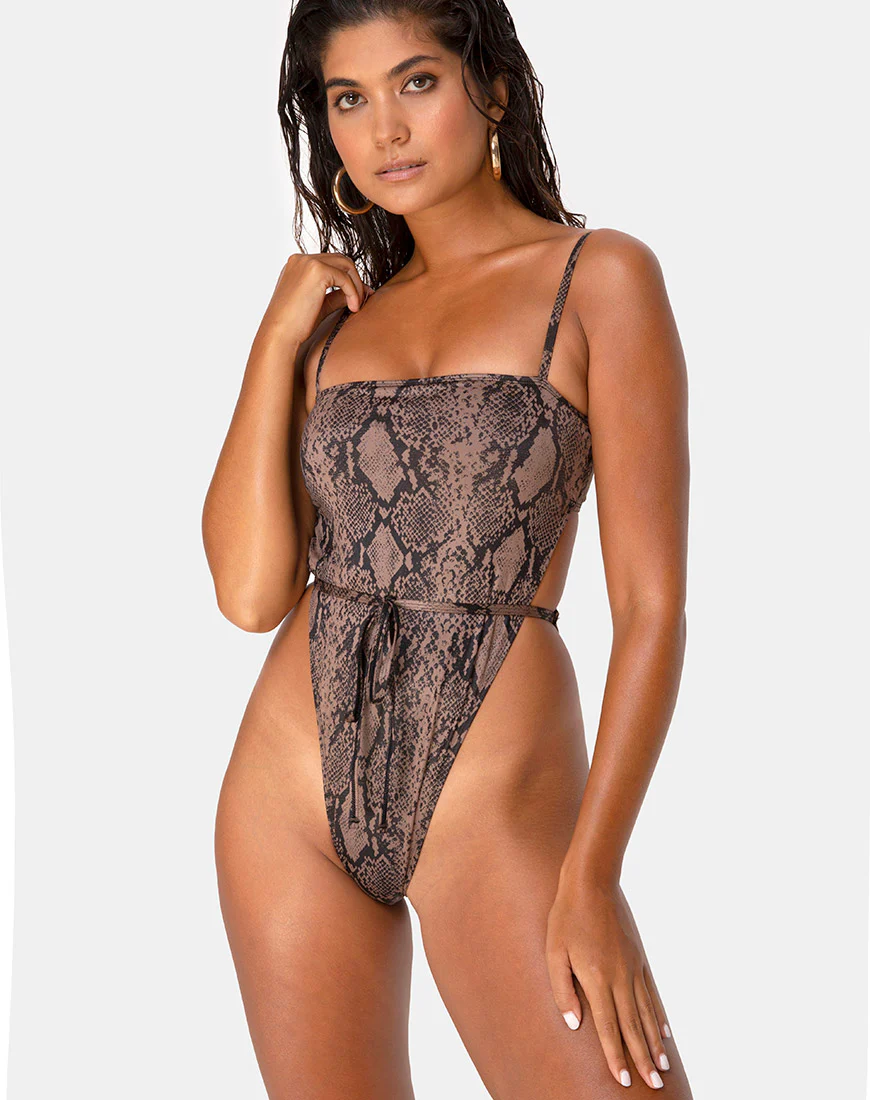 Hiwa Swimsuit in Snake Taupe - Awmao