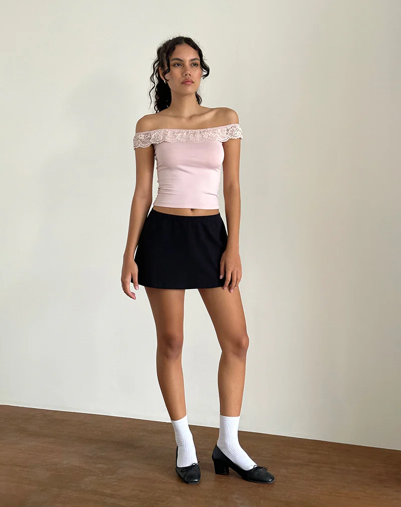 Nesel Bardot Top in Slinky Baby Pink - Awmao