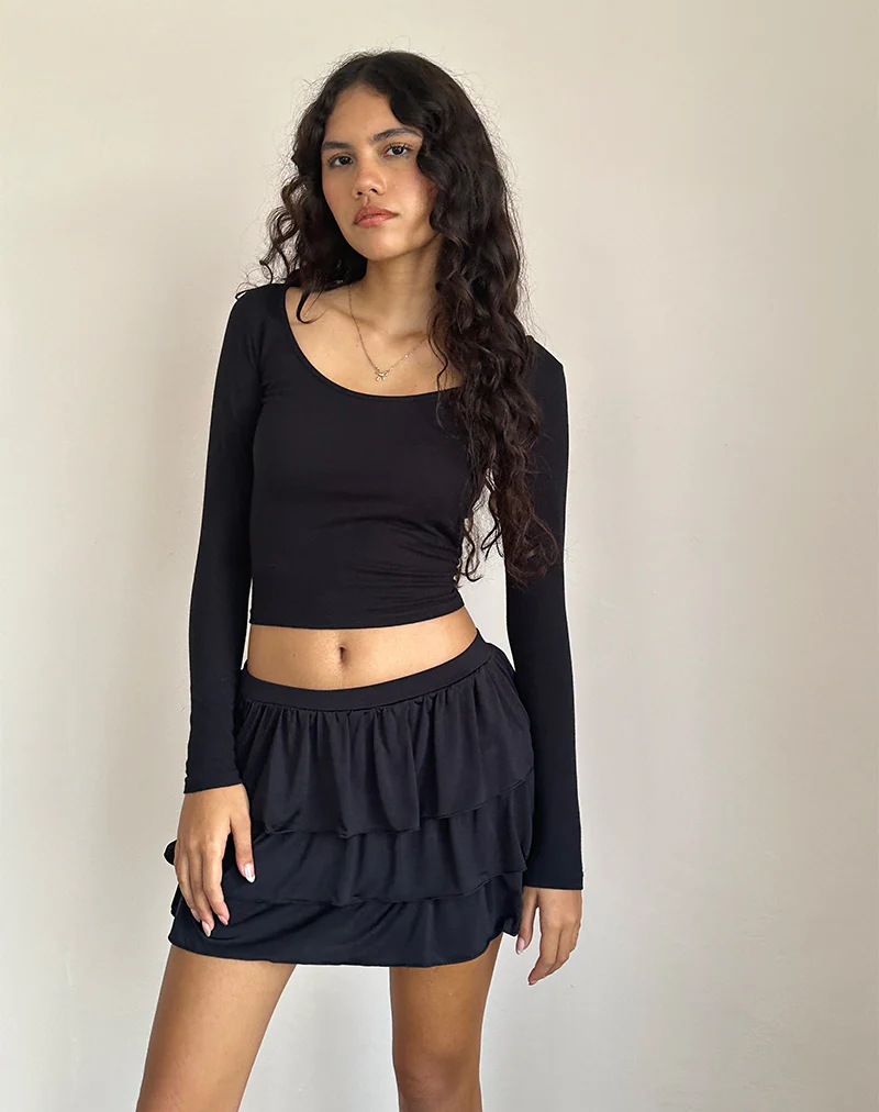 Sefone Tiered Mini Skirt in Slinky Black - Awmao