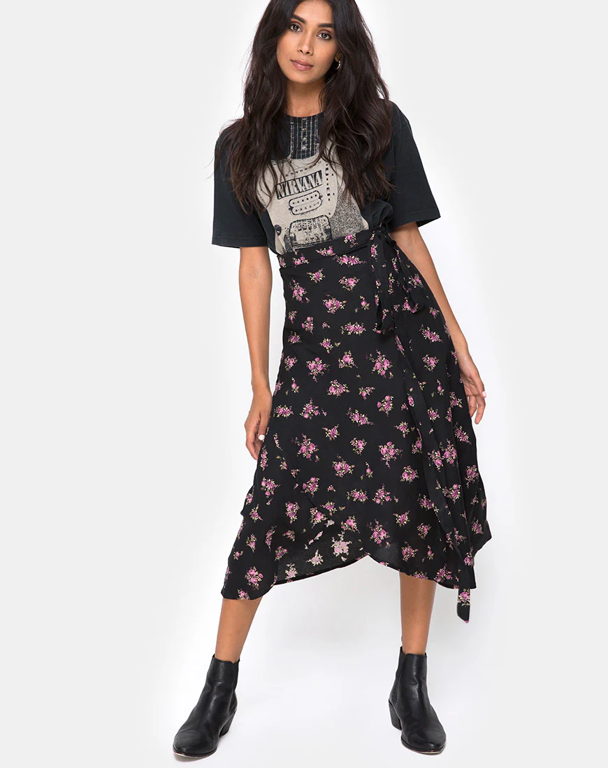 Satha Skirt in Sohey Rose Black - Awmao