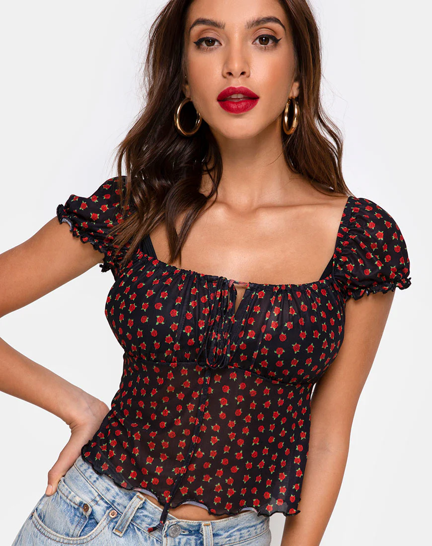 Jalina Top in Dotty Rose Net - Awmao