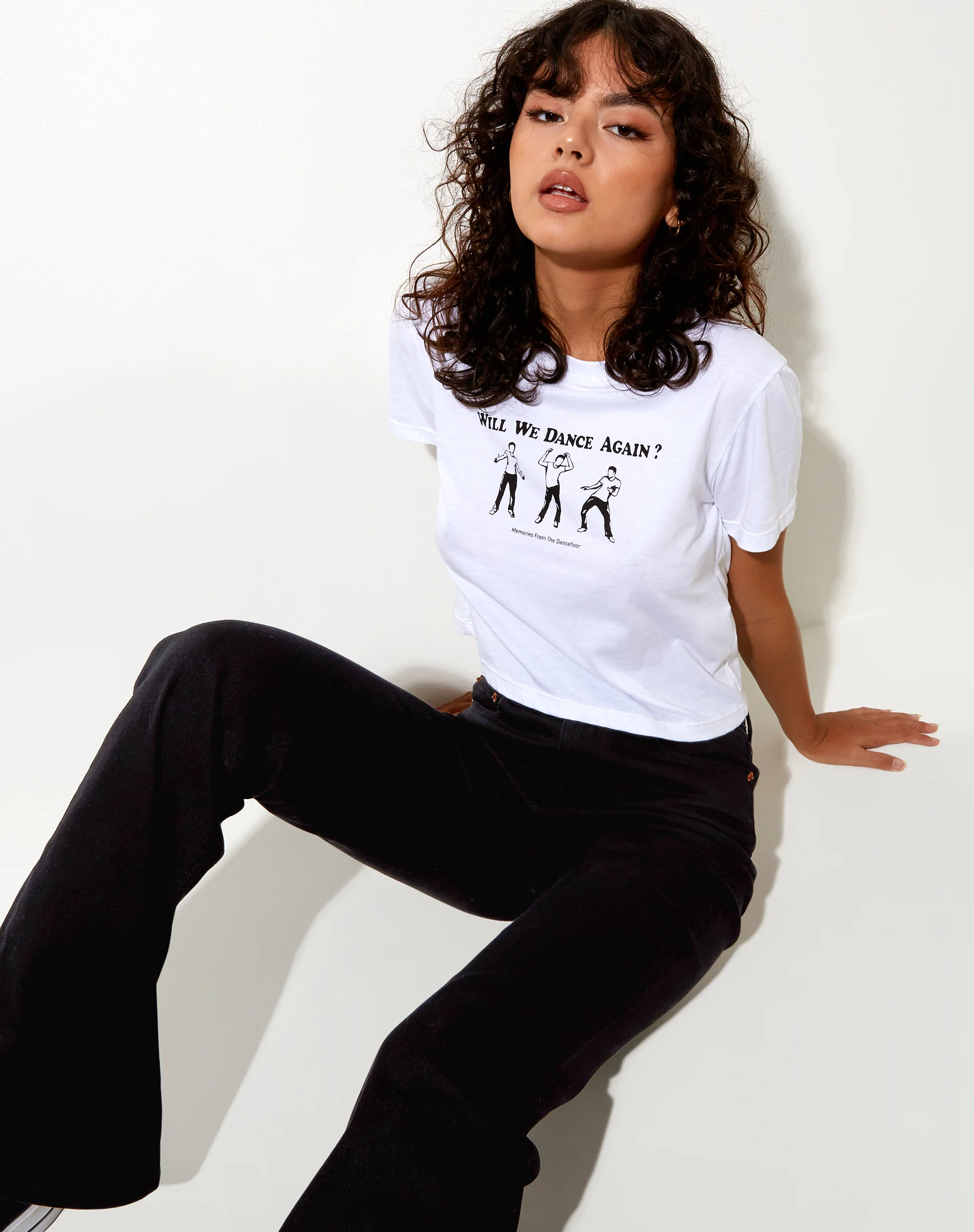 Shrunk Tee in White Will We Dance Again - Awmao