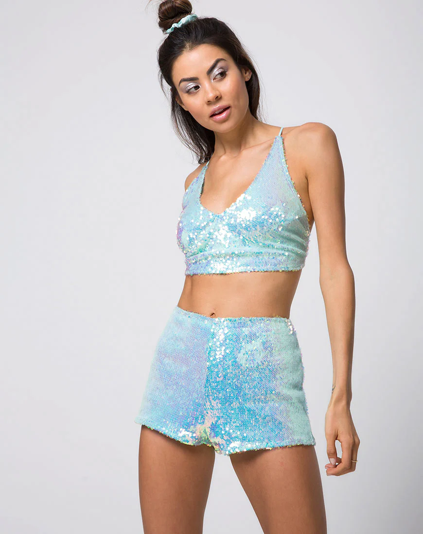 Angel Crop Top in Fishcale Sequin Candy Unicorn - Awmao