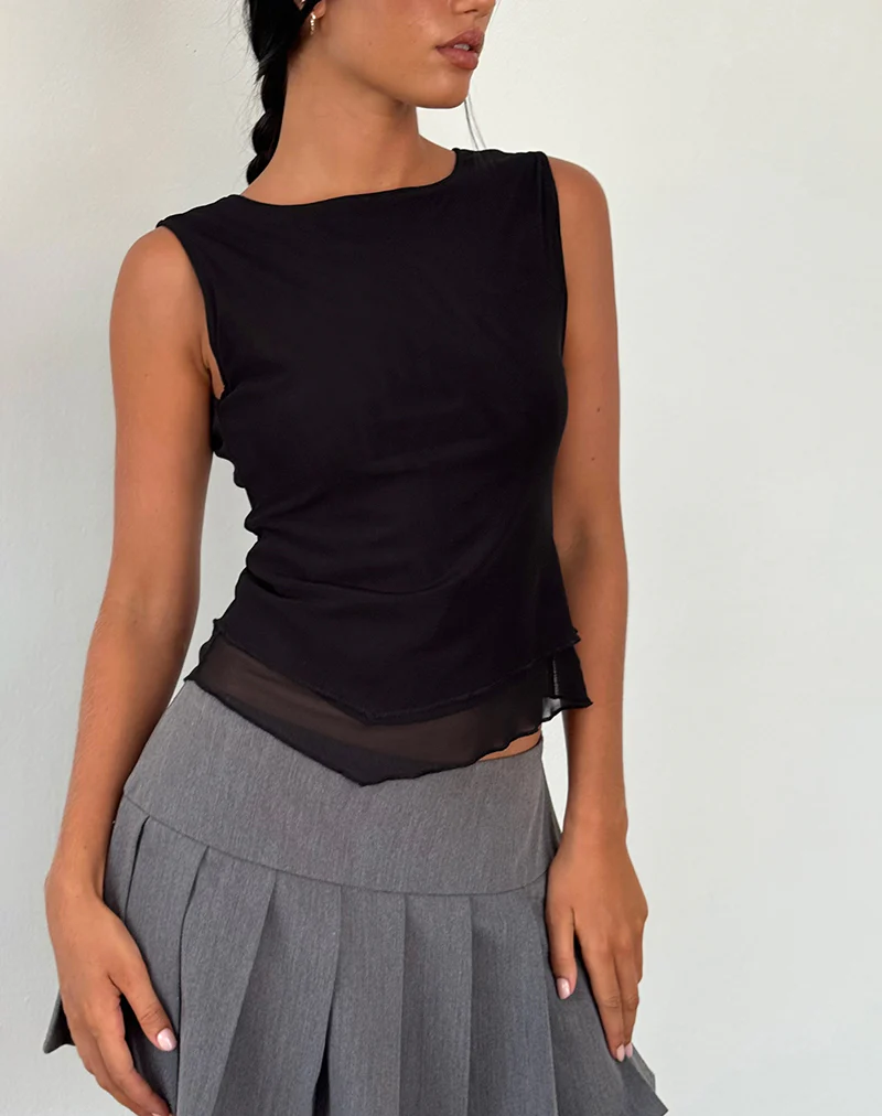 Rochie Asymmetric Top in Mesh Black - Awmao
