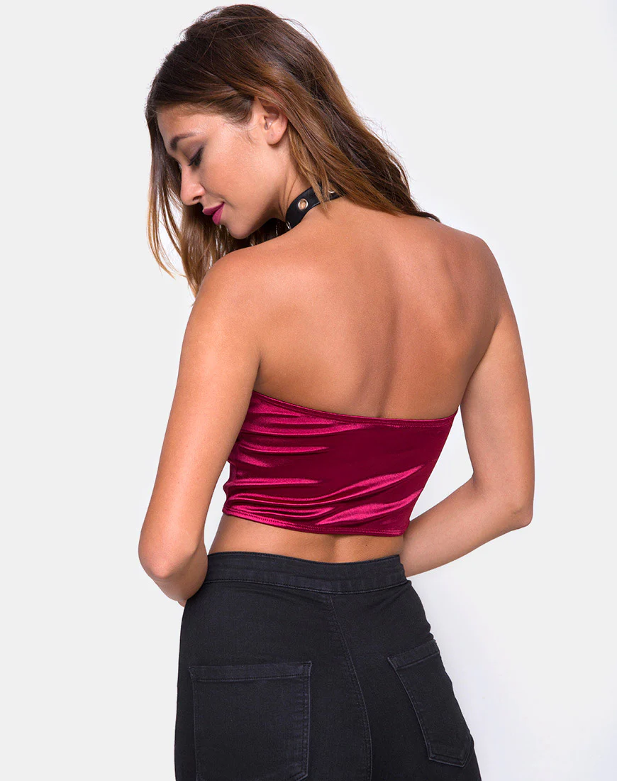 Shisui Tube Top in Satin Burgundy - Awmao