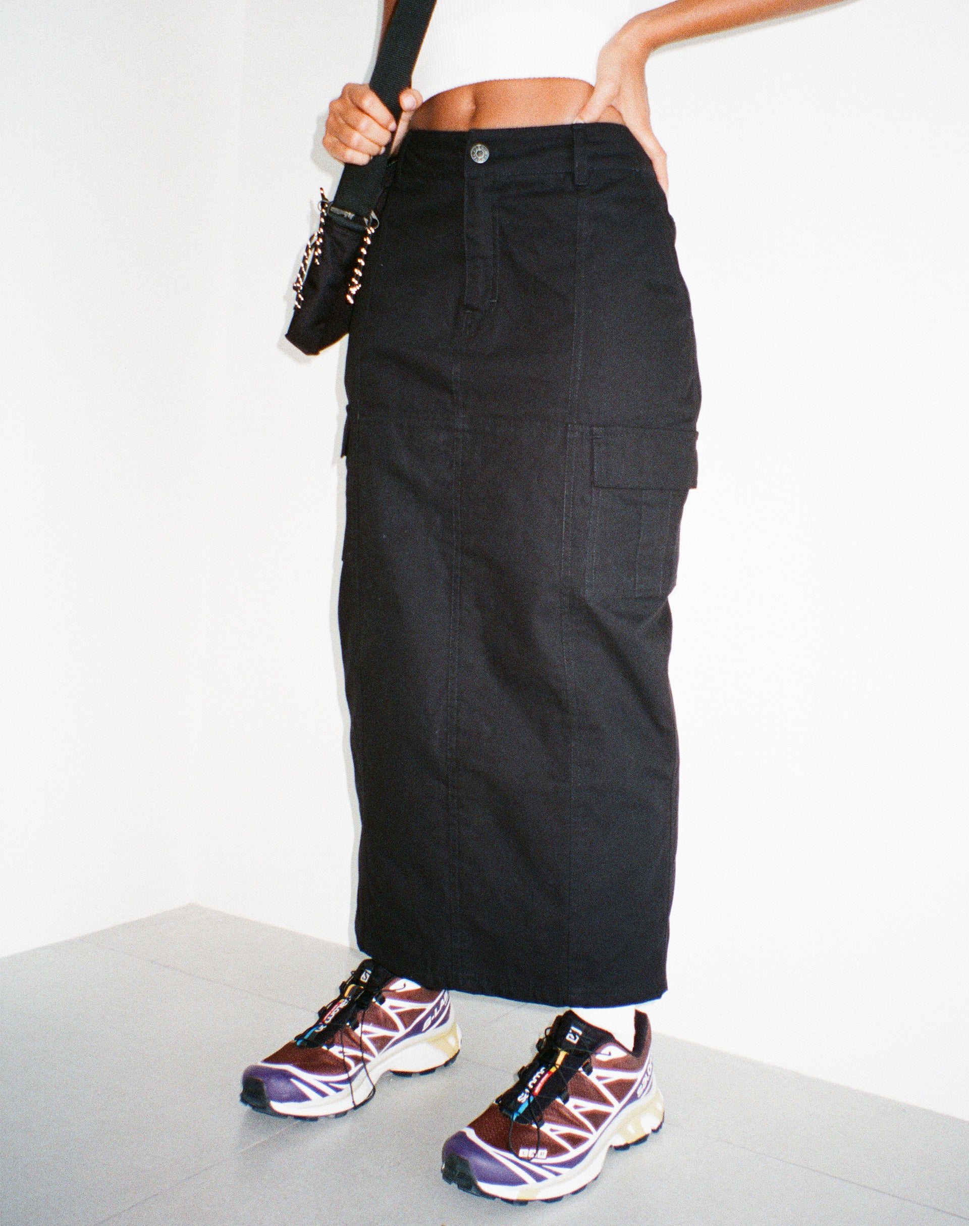 Widya Cargo Midi Skirt in Panama Black - Awmao
