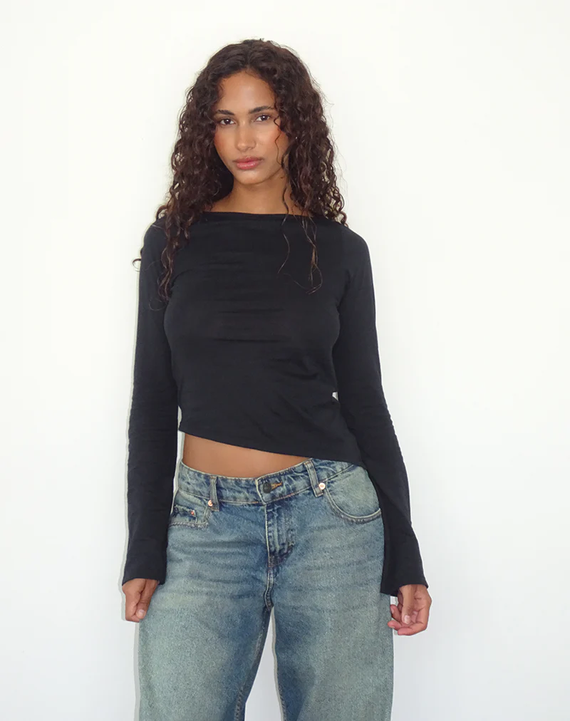 Lunica Long Sleeve Top in Tissue Jersey Black - Awmao