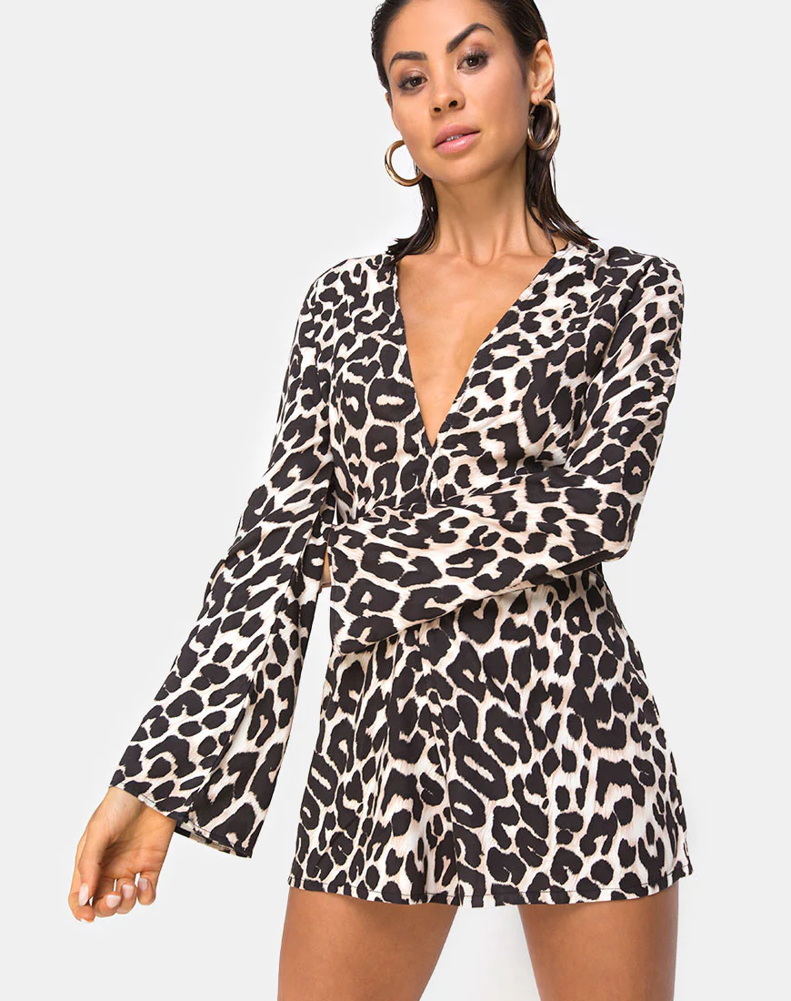 Romeo Plunge Playsuit in Oversize Jaguar - Awmao