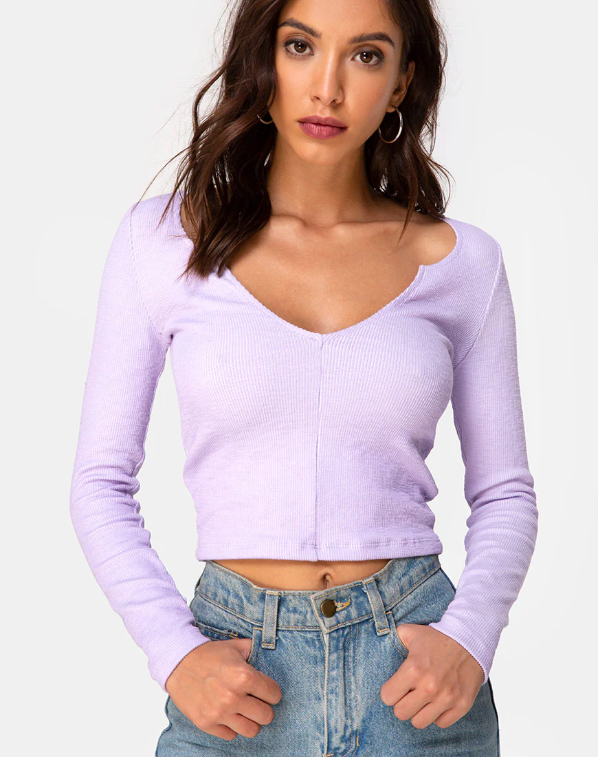 Guanelle Top in Rib Lilac - Awmao