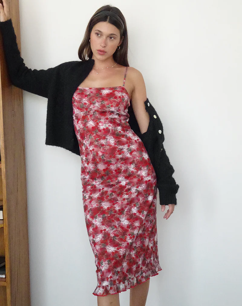 Nawari Midi Dress in Printed Lace Cherry - Awmao