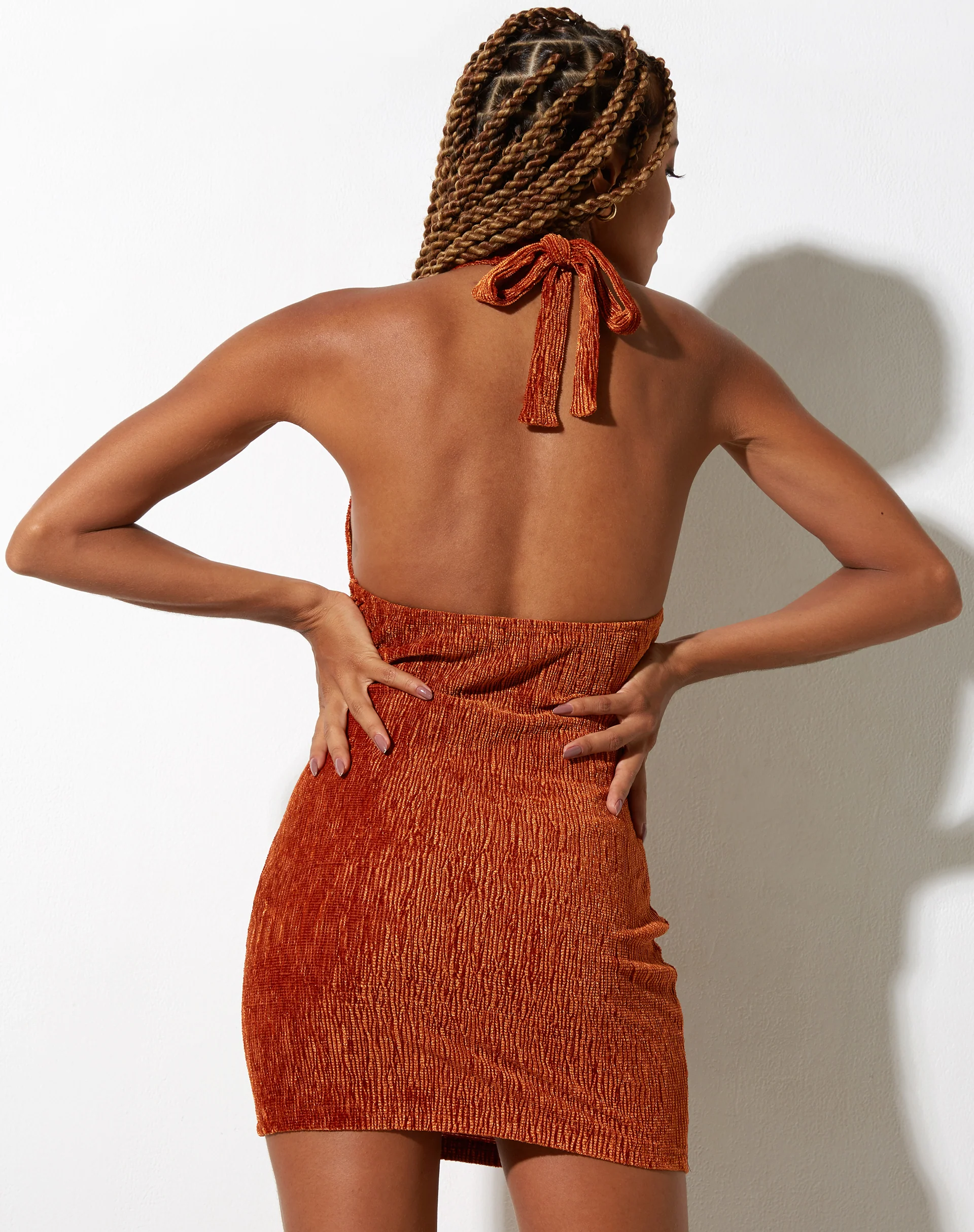 Coby Mini Dress in Velvet Rust - Awmao