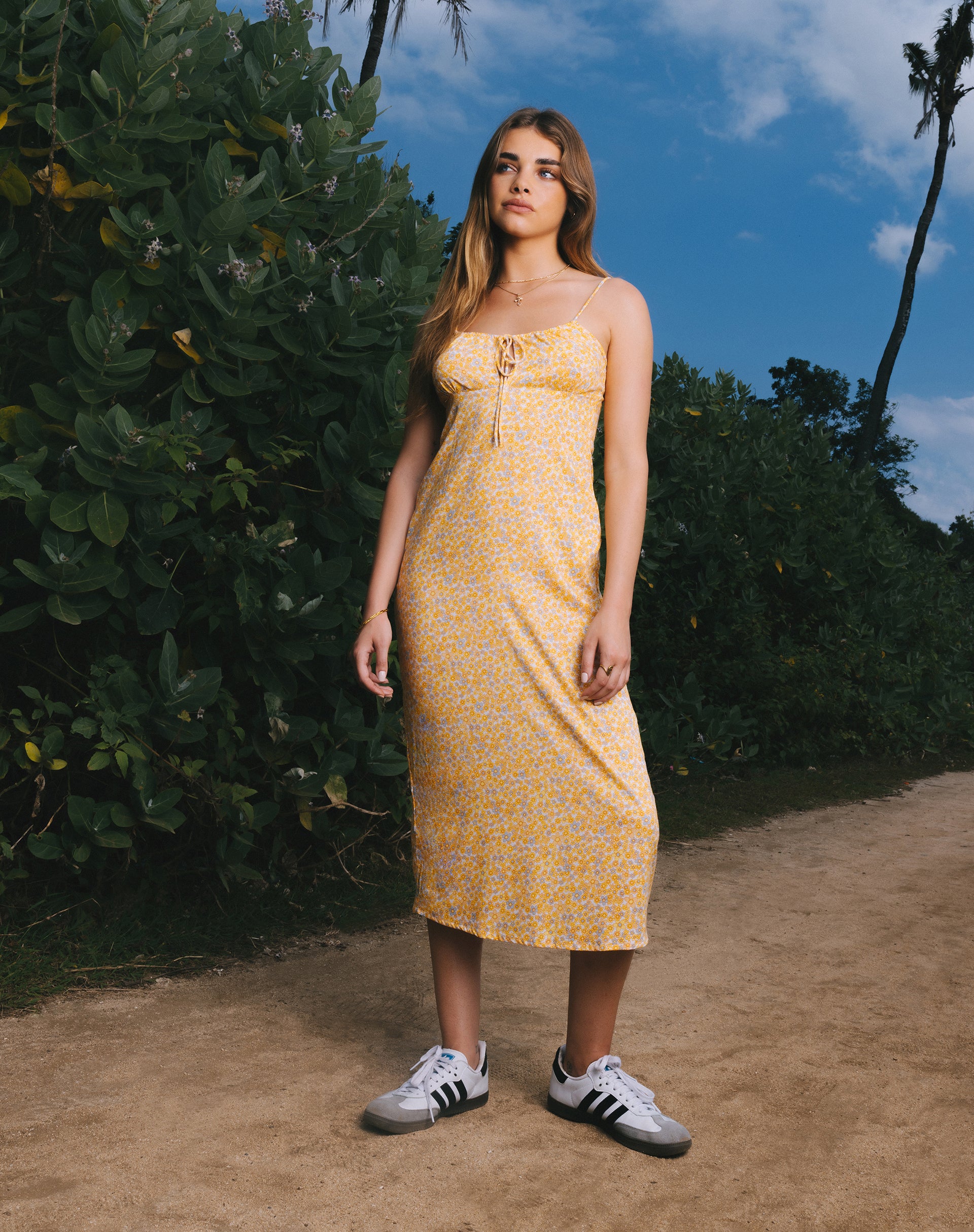 Cessilie Midi Dress in Flower Garden Yellow - Awmao
