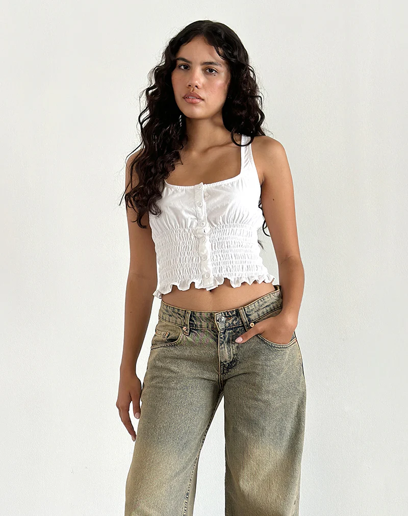 Sayake Ruched Top in White - Awmao