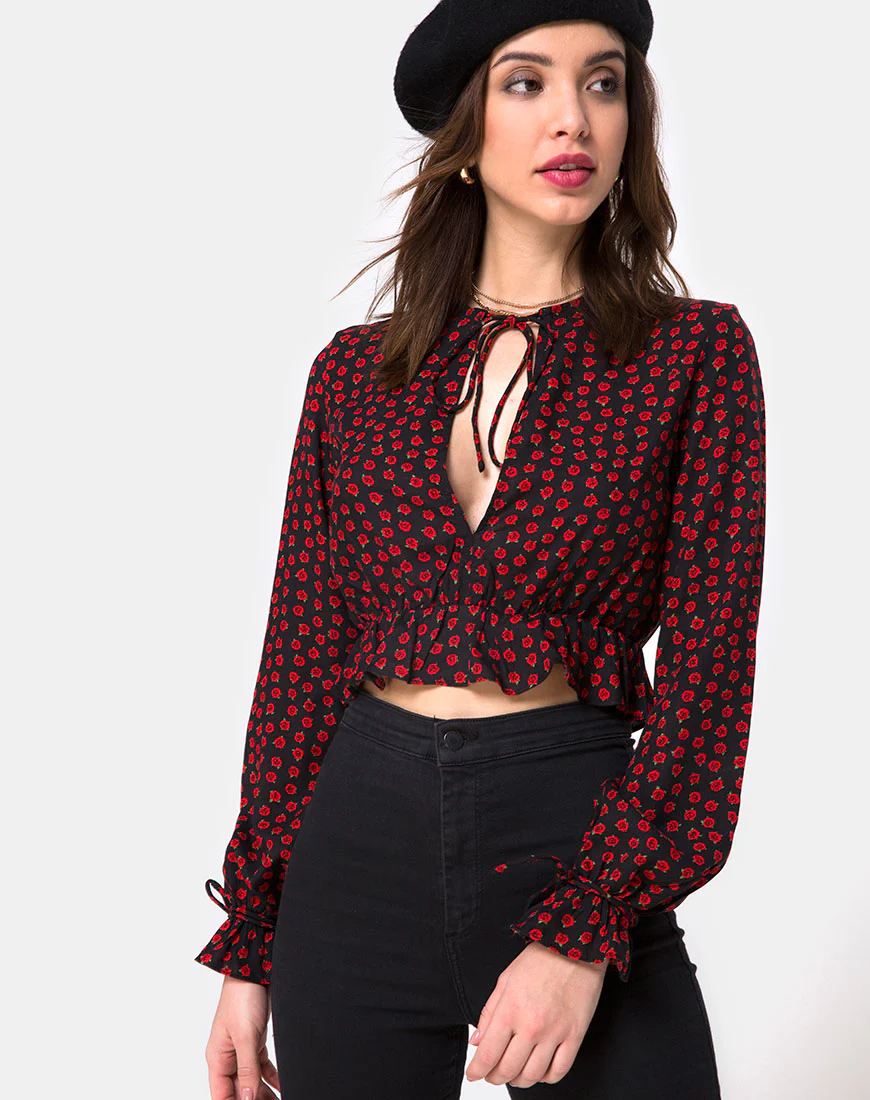 Sibel Top in Dotty Rose Black - Awmao