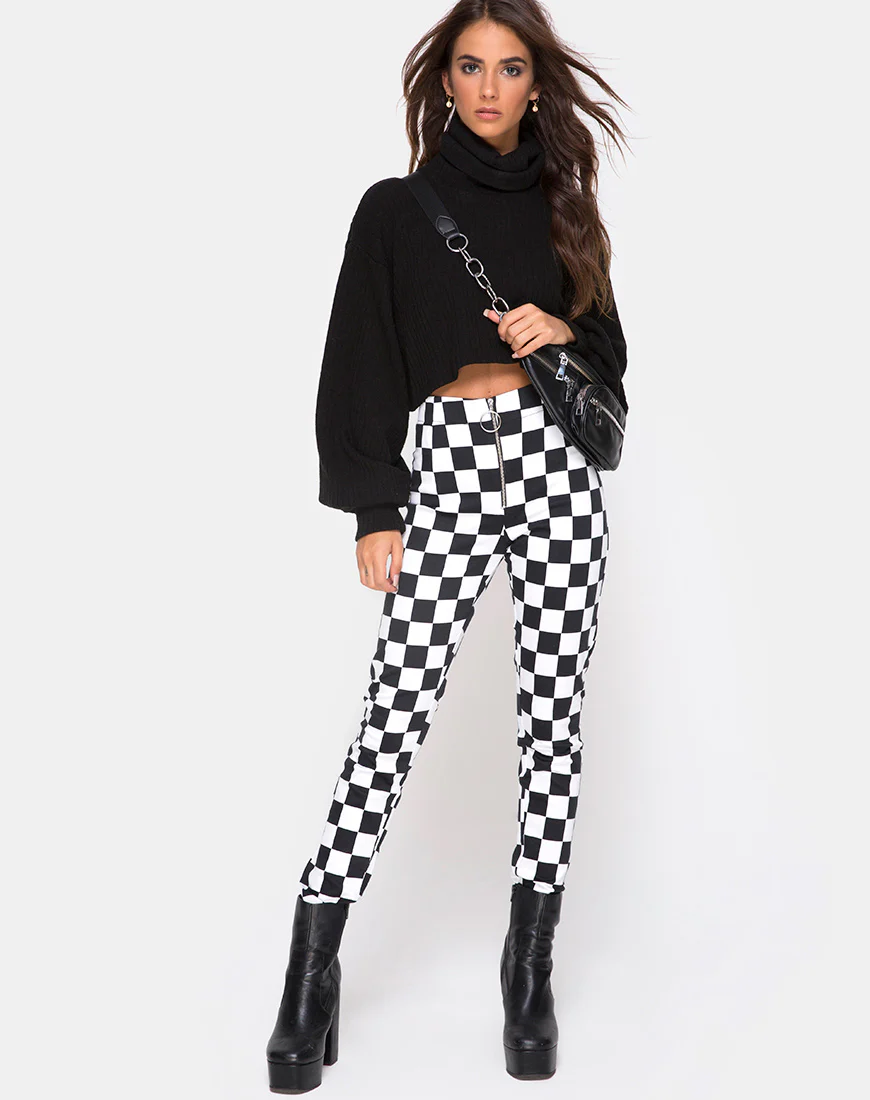 Jolim Trouser in Checker Board Medium B/W - Awmao