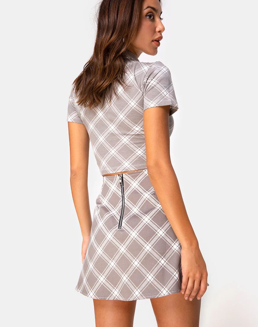 Annie Skirt in Grunge Check Taupe - Awmao
