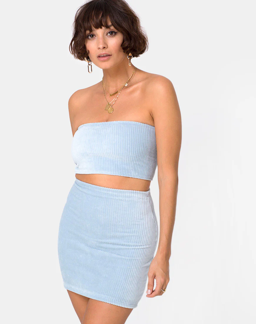 Kimmy Mini Skirt in Fluffy Knit Baby Blue - Awmao
