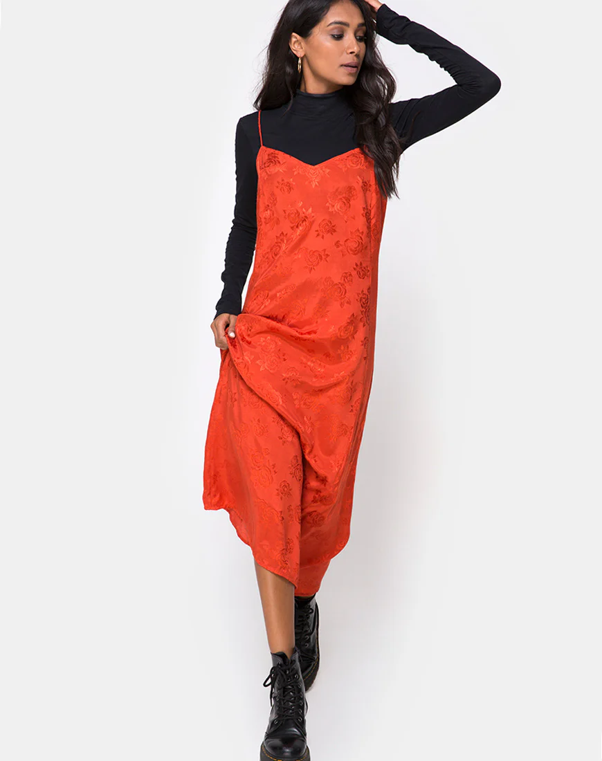 Nolity Midi Dress in Satin Rust Rose - Awmao