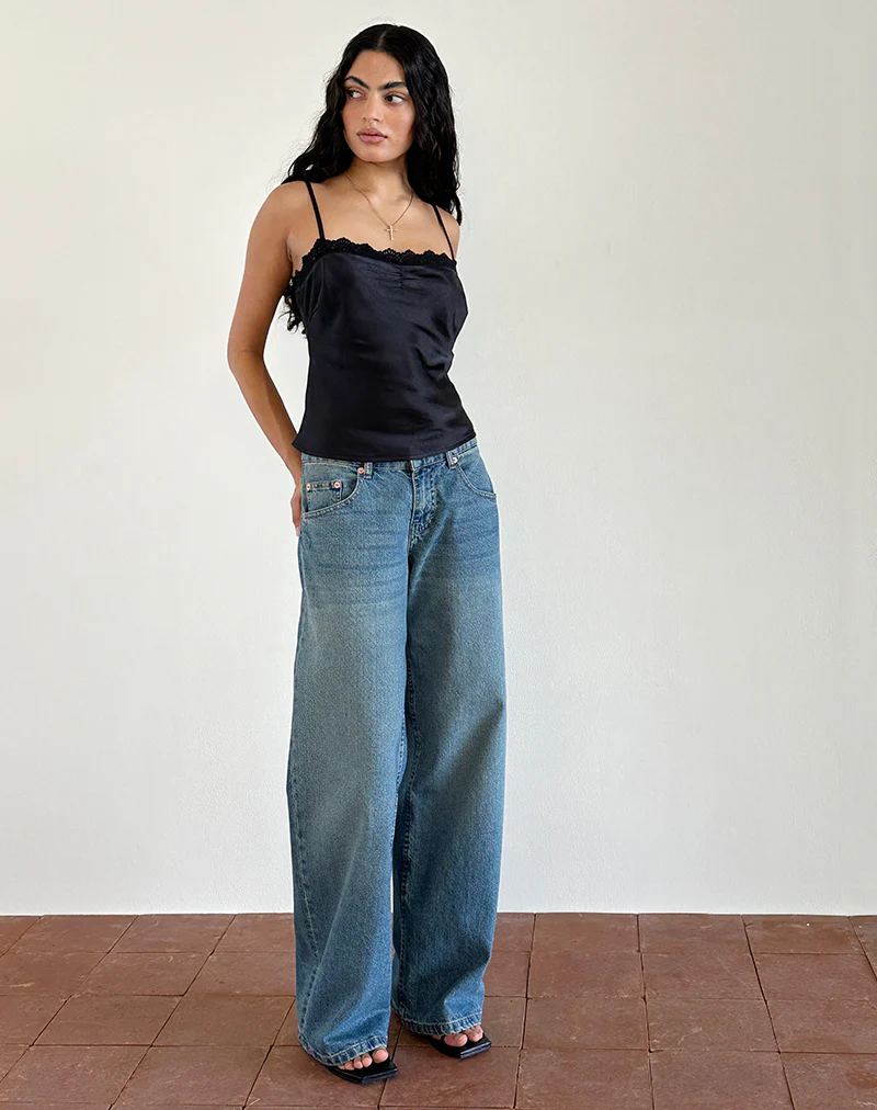 Kira Top in Satin Black with Black Lace - Awmao