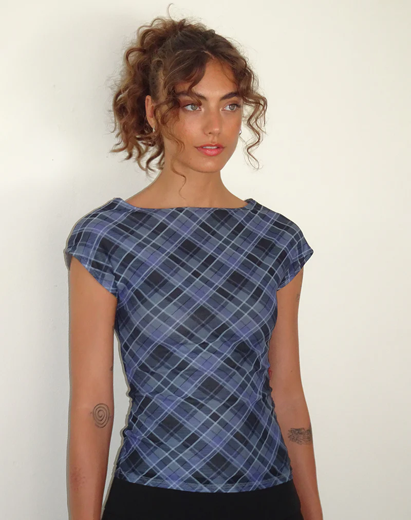 Nova Top in Blue Grey Check Mesh - Awmao