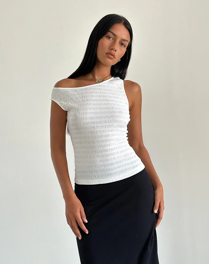 Tamia Asymmetric Top in Crinkle White - Awmao
