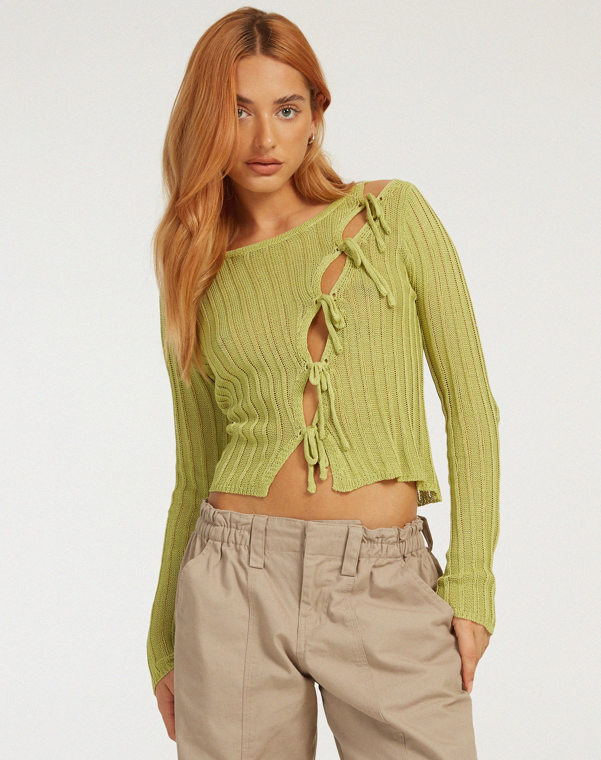 Potina Long Sleeve Cardi in Lime - Awmao