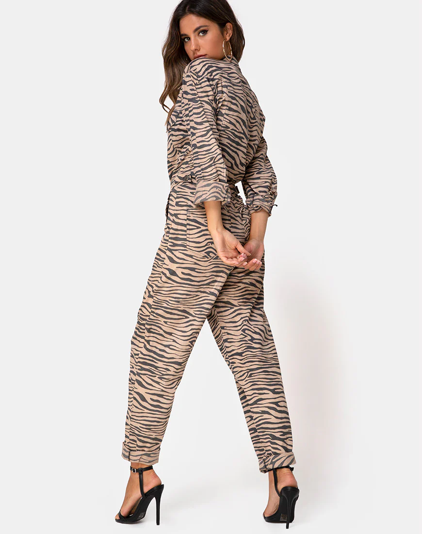 Jampa Jumpsuit in Zip's Zebra Taupe - Awmao