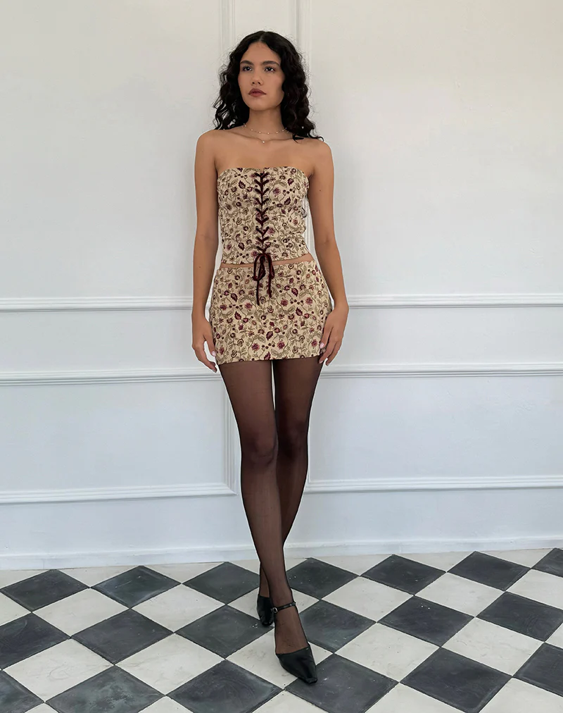 Heska Corset Top in Botanical Taupe - Awmao