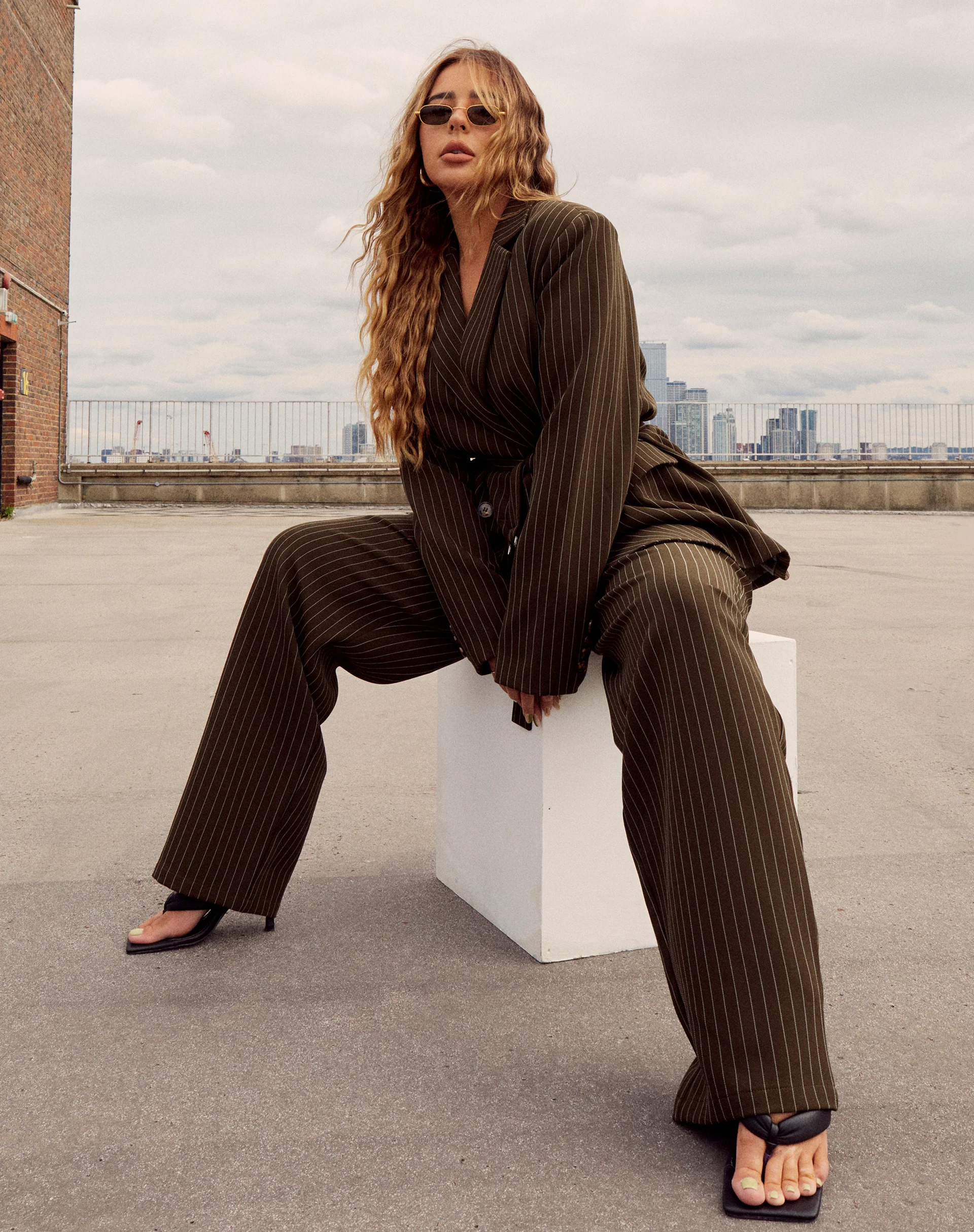 Sakila Trouser in Pinstripe Khaki - Awmao