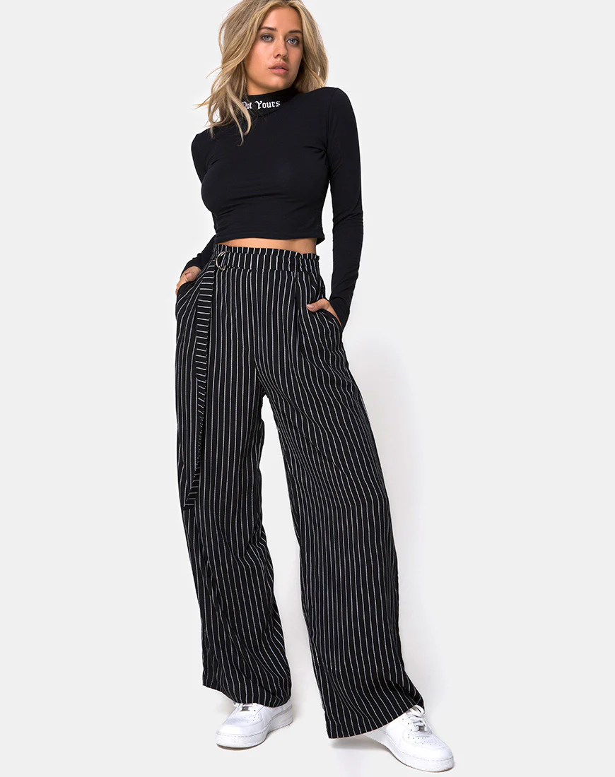 Majustie Trouser in Pinstripe Black - Awmao