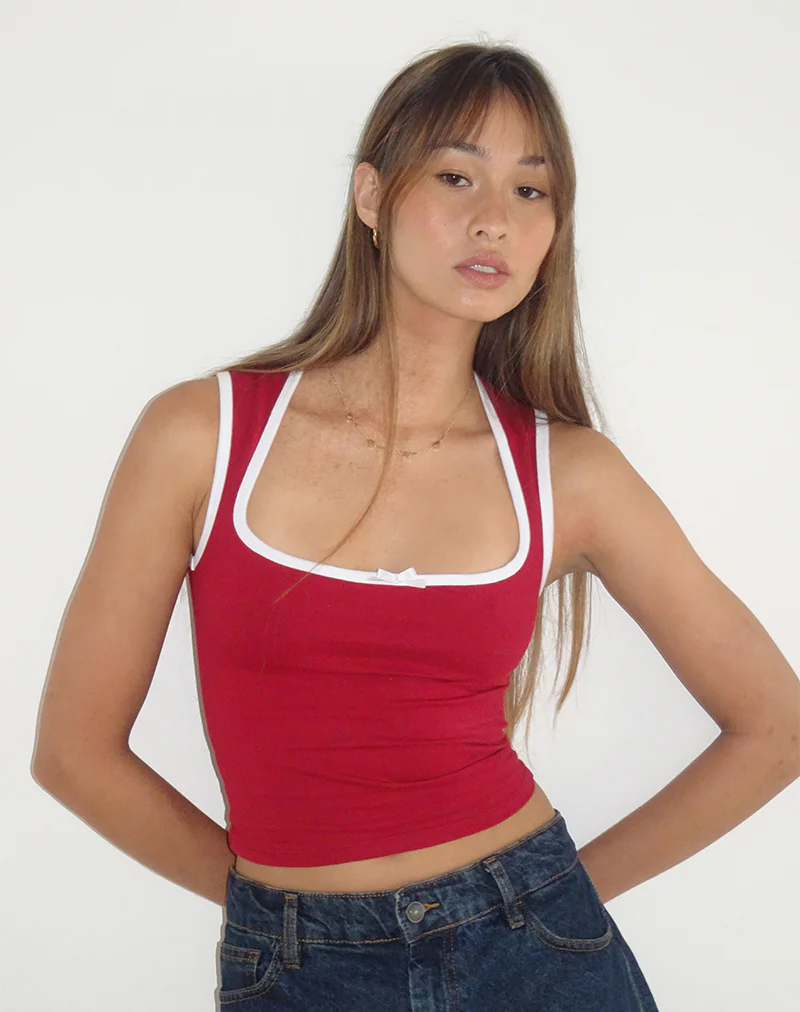 Shinju Top in Adrenaline Red with White Binding - Awmao