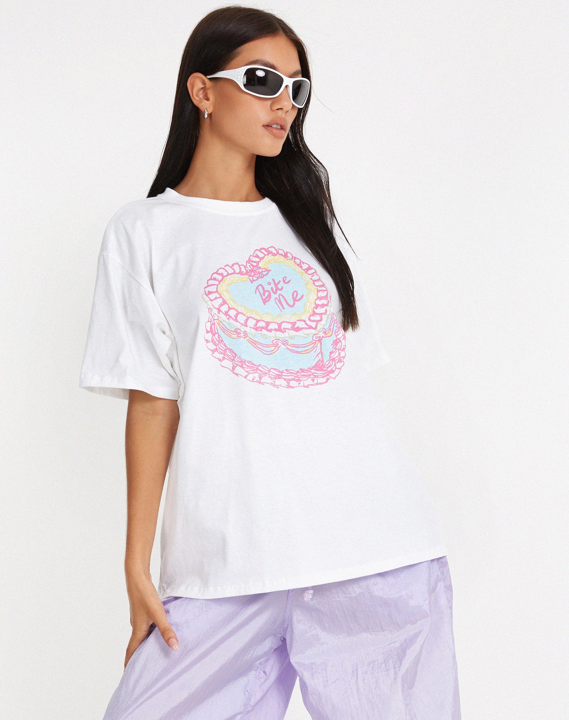 Oversize Basic Tee in White Bite Me - Awmao